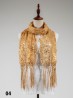 Sequined Flower Mesh Scarf W/ Fringe